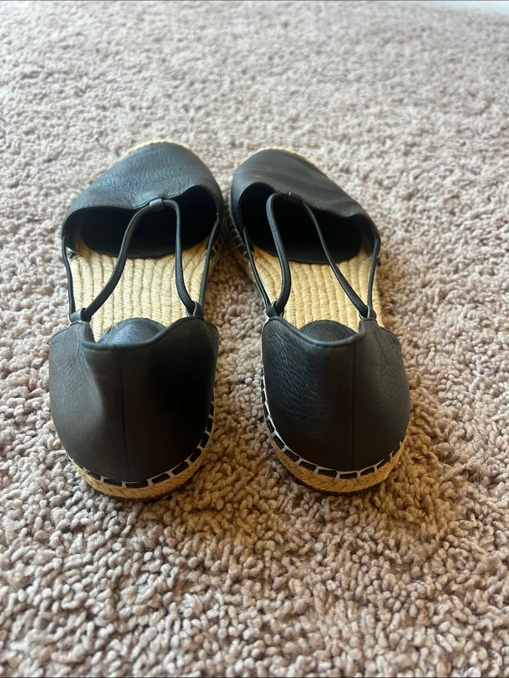 Eileen Fisher Lee Washed Black Leather Espadrille Flats Size 9